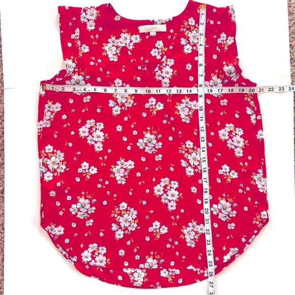 LOFT Magenta Floral Flutter Short Sleeve V Neck Pop Over Blouse Size M - Picture 10 of 10